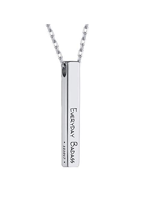 Sterling Silver Personalized 4 Sided Vertical Bar Necklace Custom Made Any Name Pendant chain 18 inch 