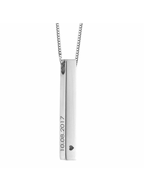 Handmade Personalized Women's Engraved 3D Bar Name Necklace in Sterling Silver 925 - Custom Made Woman Mother's Day Jewelry Gift for Her Mom Grandma Wife