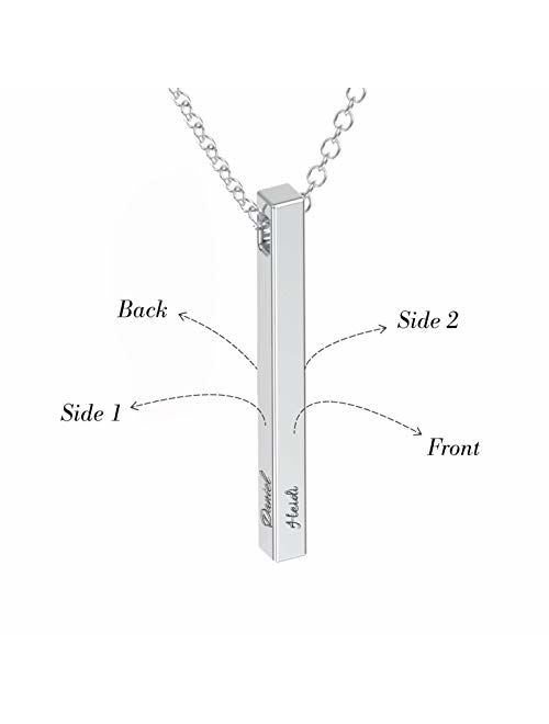 Sterling Silver (Never Plated) Vertical 3D Name Bar with Engraving with chain by Jewlr