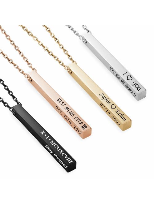 4 Sided Vertical Bar Necklace Personalized, 925 Sterling Silver Custom Engraved Name Necklace Pendant Customized Dainty Jewelry Gift for Men Women