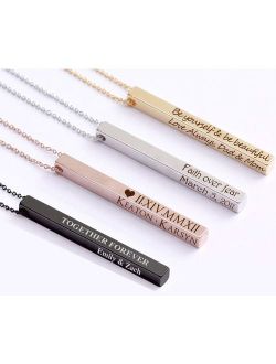 ProJewelry Personalized Vertical Bar Necklace, 4 Sides Dainty Custom Engraved Name Necklace 925 Sterling Silver Customized Jewelry Gift for Women