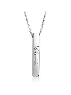 Sterling Silver Engraved Names Personalized Vertical Cuboid Bar Necklace Custom Initials Words Unisex Gifts