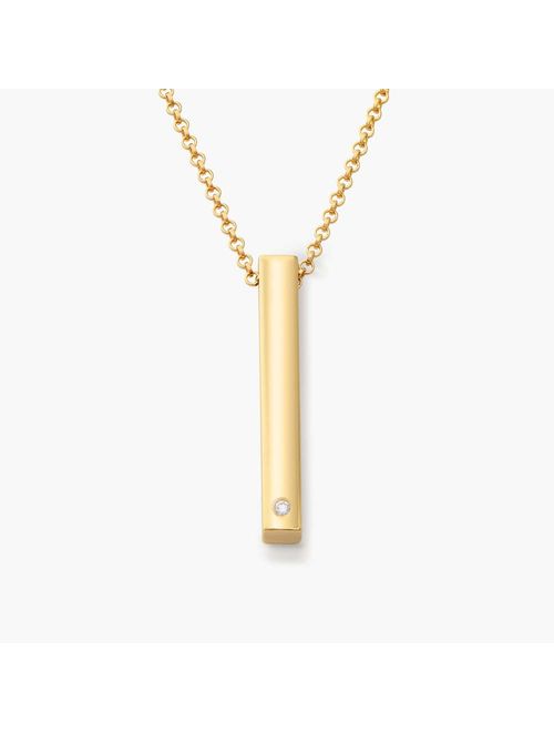 LONAGO Personalized Vertical Bar Name Necklace Customized 3D 4 Sided Engravable Cuboid Stick Pendant Sterling Silver Brass Jewelry Gift for Women Girls