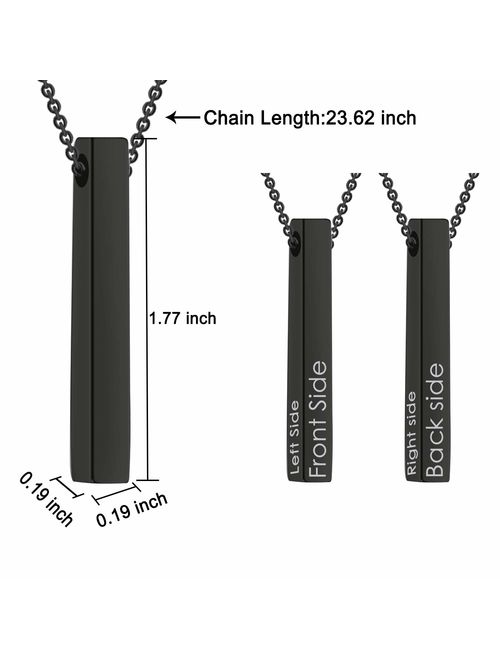 Personalized 4 Sided Vertical Engraved 3D Bar Necklace,Custom Pendant Necklace