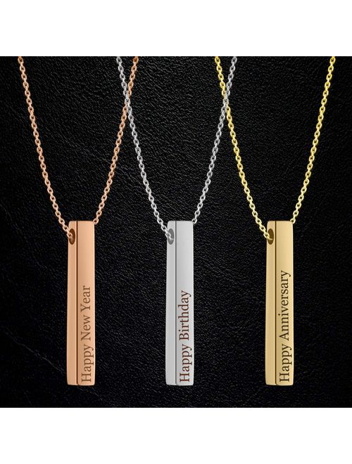 Personalized 4 Sided Vertical Engraved 3D Bar Necklace,Custom Pendant Necklace
