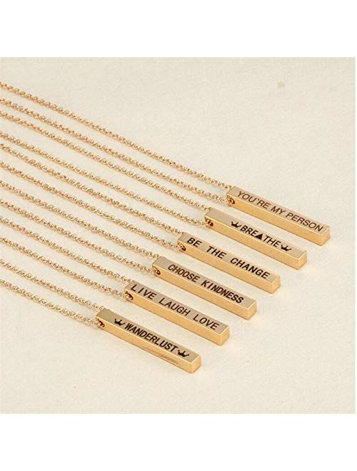 POSHFEEL Personalized Couple Stainless Steel Necklace Engraved Initial Name Vertical Bar Necklace Birthday Gift Four Sides Square Bar Customized