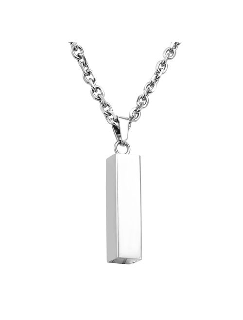 Jovivi Personalized Custom Vertical Tube Bar Urn Necklace for Ashes Memorial Keepsake Pendant Cremation Jewelry w/Filler Kit