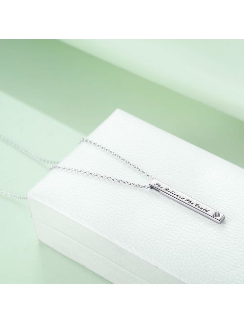 925 Sterling Silver"She Believed She Could So She Did" Bar Necklace Jewelry Inspirational Gifts for Women