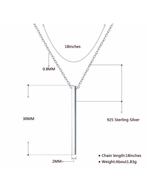 925 Sterling Silver Simple Plain Vertical Bar Pendant Necklace For Women, Dainty Silver Bar Necklace