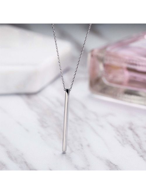 925 Sterling Silver Simple Plain Vertical Bar Pendant Necklace For Women, Dainty Silver Bar Necklace