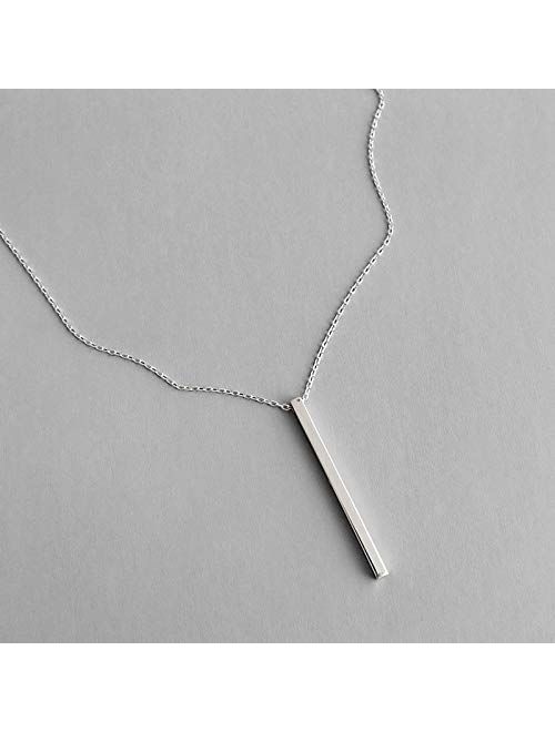 925 Sterling Silver Simple Plain Vertical Bar Pendant Necklace For Women, Dainty Silver Bar Necklace