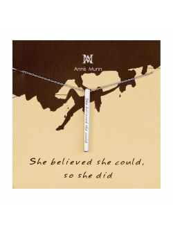 Women 925 Sterling Silver Personalized Inspirational Bar Pendant Necklace Jewelry Engraved ' She Believed She Could So She Did' Birthday Valentine's Day and Mother's Day 