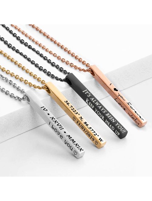 Personalized Couple Necklace Custom Engraved Name Vertical Bar Necklace Customized 3D Bar Necklace Gift for Men Women