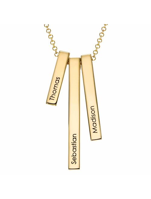MyNameNecklace Personalized 3D Vertical Triple Bar Pendant Necklace Engraved Custom Made Jewelry Gift for Mother Mom Women Girlfriend Bridesmaid