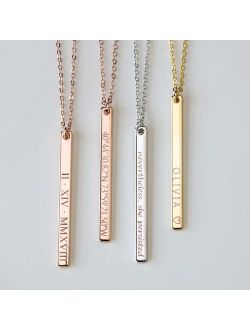Mothers Day Gift for Her Vertical Bar Necklace for Women Personalized Necklace Simple Coordinate Necklace Latitude Longitude Jewelry for Bridesmaid Gift Gifts from Daught