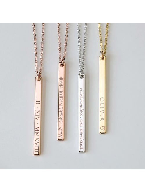 Mothers Day Gift for Her Vertical Bar Necklace for Women Personalized Necklace Simple Coordinate Necklace Latitude Longitude Jewelry for Bridesmaid Gift Gifts from Daught