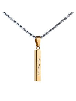 Personalized Custom Engraved Solid Stainless Steel Vertical Bar Pendant Necklace with Chain