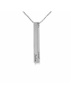 Personalized 3D Bar Necklace 925 Sterling Silver Engraved Custom Made Any Names Or Words