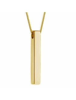 Funcok Personalized Stainless Steel Name Engraved 3D Bar Pendant Necklaces Jewelry Gifts