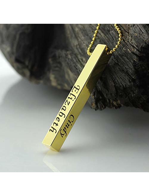 Iprome 3D Bar Personalized Jewelry Engraving 925 Sterling Silver Name Pendant Necklace Custom Made Gifts for Men Women