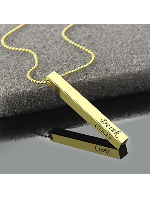 Iprome 3D Bar Personalized Jewelry Engraving 925 Sterling Silver Name Pendant Necklace Custom Made Gifts for Men Women