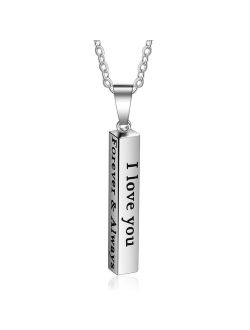 Love Jewelry Personalized Couple Stainless Steel Necklace Engraved Initial Name Vertical Bar Pendant Necklace Gifts for Boyfriend