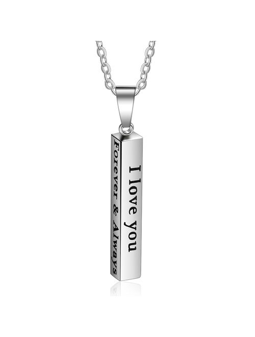 Love Jewelry Personalized Couple Stainless Steel Necklace Engraved Initial Name Vertical Bar Pendant Necklace Gifts for Boyfriend