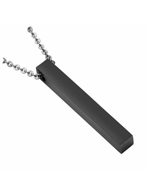 Personalized Stainless Steel Vertical Bar Sisters Necklace 4 Sided Custom Engraved Initial Name Coordinate Dainty Jewelry