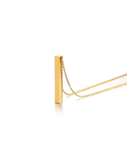 LMXXV Personalized 4 Side 3D Vertical Bar Name Date Roman Numerals Stainless Steel Necklace,Inspirational Gift