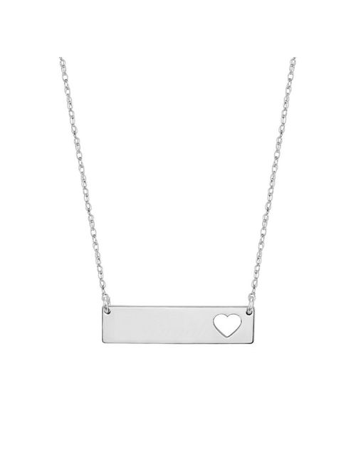 Ouslier 925 Sterling Silver Personalized Bar Necklace with Cut Out Heart Custom Made with Any Names