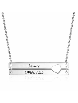 TinyName Personalized Bar Necklace, Sterling Silver Custom Made Double Bar Heart Necklace with Any Messages Dainty Jewelry Gift for Couple