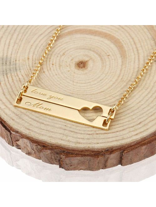 TinyName Personalized Bar Necklace, Sterling Silver Custom Made Double Bar Heart Necklace with Any Messages Dainty Jewelry Gift for Couple