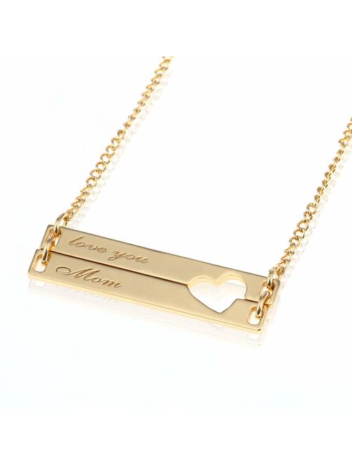 TinyName Personalized Bar Necklace, Sterling Silver Custom Made Double Bar Heart Necklace with Any Messages Dainty Jewelry Gift for Couple