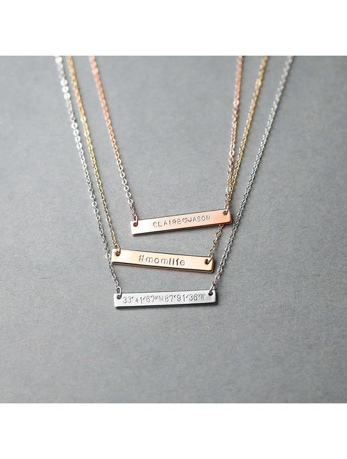 Custom Coordinates Necklace Engraved Necklace Name Bar Necklace Personalized Jewelry Graduation Gift Gift For Her - 9N