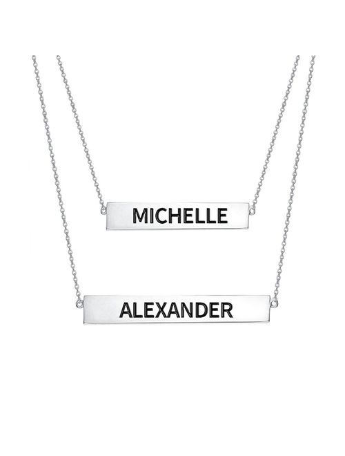 Ouslier 925 Sterling Silver Personalized Layered Nameplate Double Bar Necklace Custom Made with 2 Names