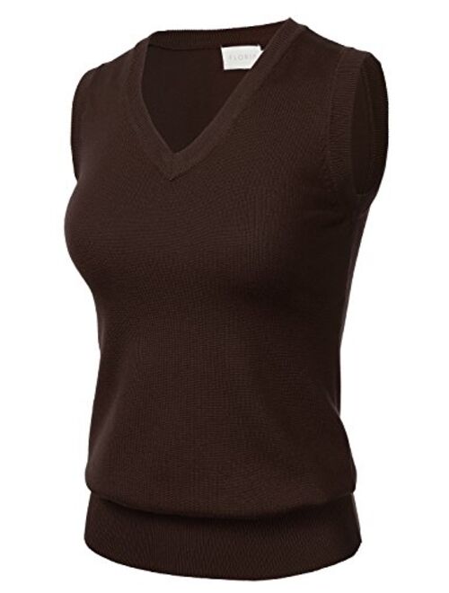 Women's Solid Classic V-Neck Sleeveless Pullover Sweater Vest Top