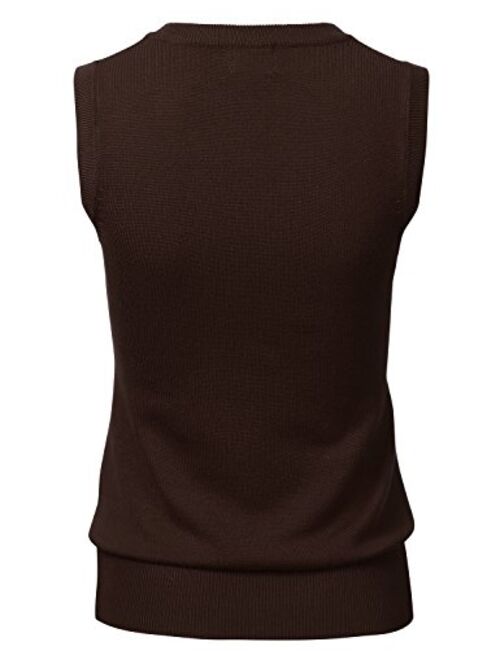 Women's Solid Classic V-Neck Sleeveless Pullover Sweater Vest Top