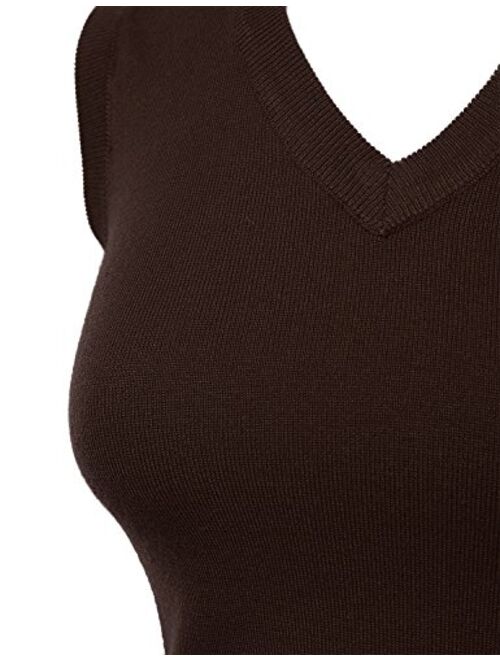 Women's Solid Classic V-Neck Sleeveless Pullover Sweater Vest Top