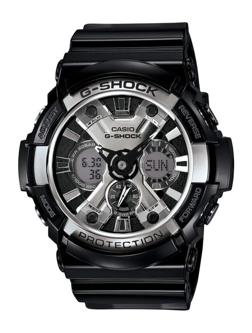 Casio Men's XL Series G-Shock Quartz 200M WR Shock Resistant Resin Color: Glossy Black and Chrome Face (Model GA-200BW-1ACR)