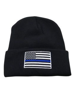 Thin Blue Line USA Flag Knit Skull Cap Hat Beanie Support Police Law Enforcement