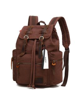 Vintage Canvas Backpack, HuaChen Mens Travel Rucksack for Laptop Hiking School Bookbag