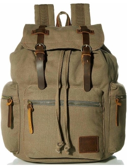 Vintage Canvas Backpack, HuaChen Mens Travel Rucksack for Laptop Hiking School Bookbag