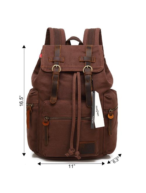 Vintage Canvas Backpack, HuaChen Mens Travel Rucksack for Laptop Hiking School Bookbag