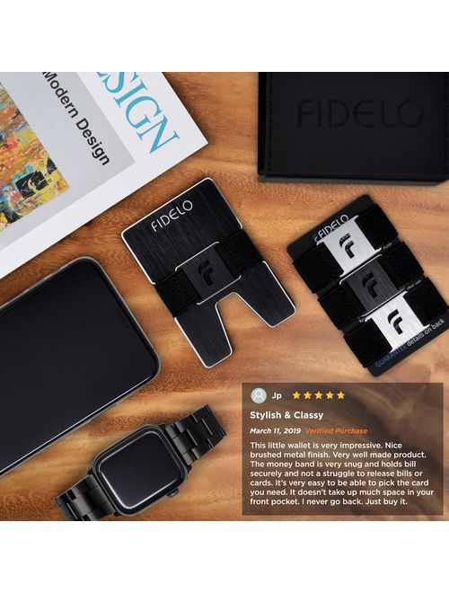 FIDELO Minimalist Wallet for Men - Slim Credit Card Holder Money Clip - RFID Blocking Front Pocket Mens Wallets