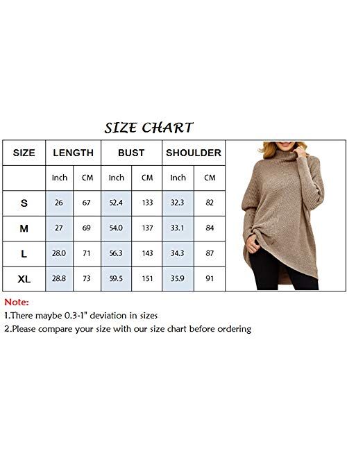 Nulibenna Womens Turtleneck Long Batwing Sleeve Sweater Asymmetric Hem Casual Winter Pullover Ribbed Knit Tops