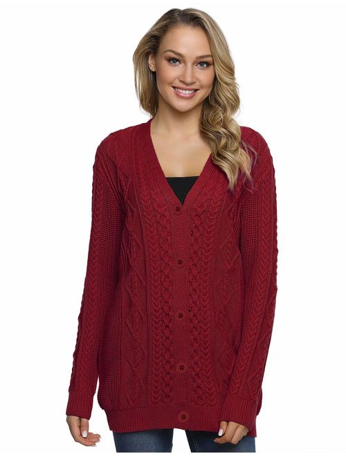 Lynz Pure Women's Cardigan Sweaters Button Down Knitwear Oversized Cable Knit Outerwear