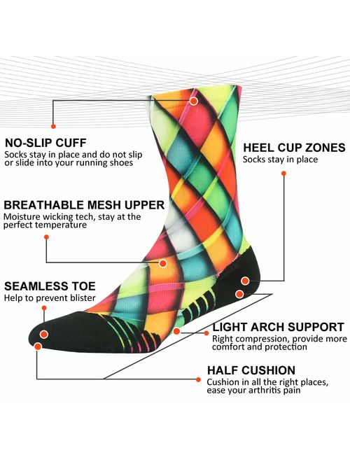 HUSO Unisex Fashion Digital Printing Sports Crew Hiking Socks 6, 7 Pairs