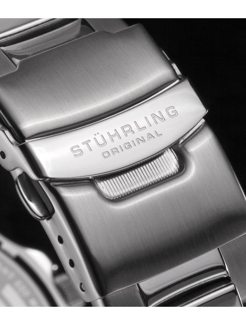 Stuhrling Original Mens Swiss Quartz Stainless Steel Sport Analog Dive Watch, Water Resistant 200 Meters, Black Dial, Aqua-Diver