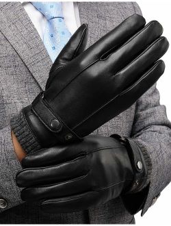 Nappaglo Mens Italian Nappa Leather Gloves Touchscreen Lambskin Warm Gloves with Lines of Hit Color