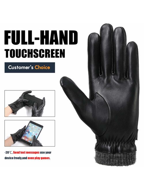 Leather Gloves for Men with 3M Thinsulate Full-Hand Touchscreen Texting Driving Cold Weather Mittens 